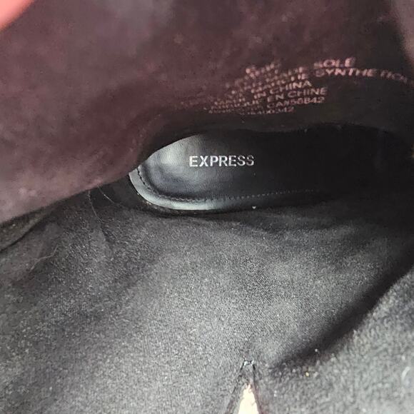 Express Womans size 6 Slouch Tassel Faux Suede Calf Boots Black Fabric 4" Heels - Picture 7 of 8